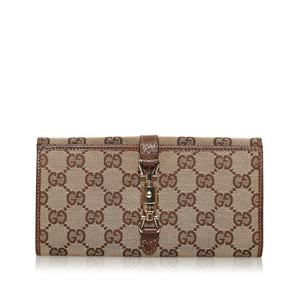 グッチ GGキャンバス ジャッキー 二つ折り財布 長財布 141430 ブラウン キャンバス レザー レディース GUCCI 【中古】