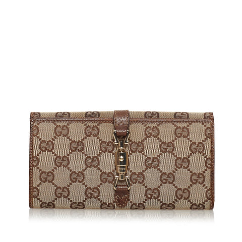 グッチ GGキャンバス ジャッキー 二つ折り財布 長財布 141430 ブラウン キャンバス レザー レディース GUCCI 【中古】