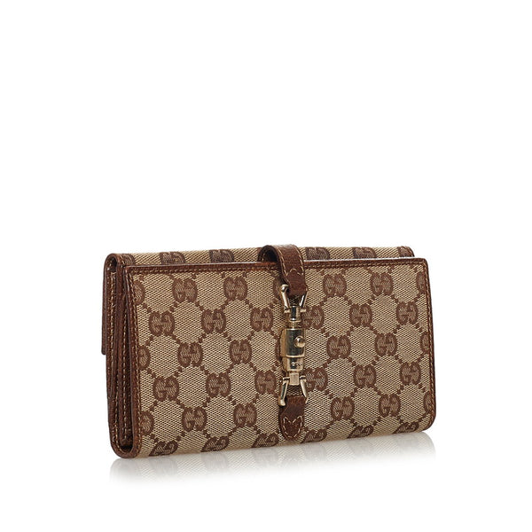 グッチ GGキャンバス ジャッキー 二つ折り財布 長財布 141430 ブラウン キャンバス レザー レディース GUCCI 【中古】