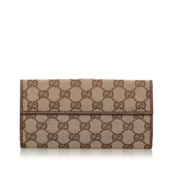 グッチ GGキャンバス ジャッキー 二つ折り財布 長財布 141430 ブラウン キャンバス レザー レディース GUCCI 【中古】