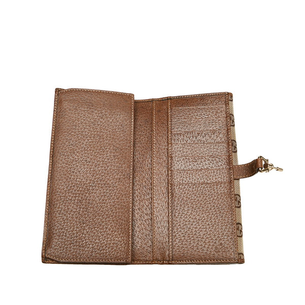 グッチ GGキャンバス ジャッキー 二つ折り財布 長財布 141430 ブラウン キャンバス レザー レディース GUCCI 【中古】