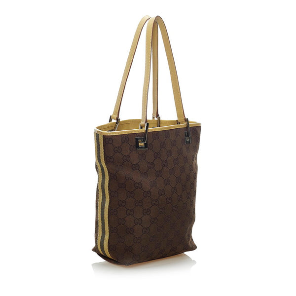 グッチ GGキャンバス ハンドバッグ トートバッグ 31244 ダークブラウン キャンバス レザー レディース GUCCI 【中古】