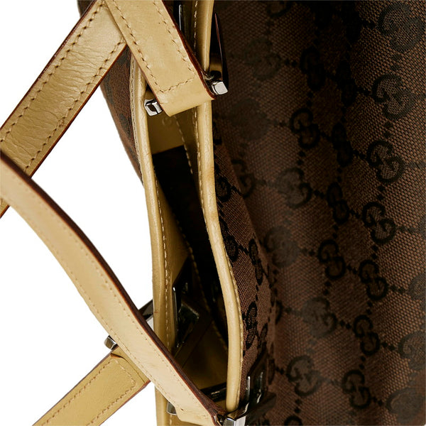 グッチ GGキャンバス ハンドバッグ トートバッグ 31244 ダークブラウン キャンバス レザー レディース GUCCI 【中古】