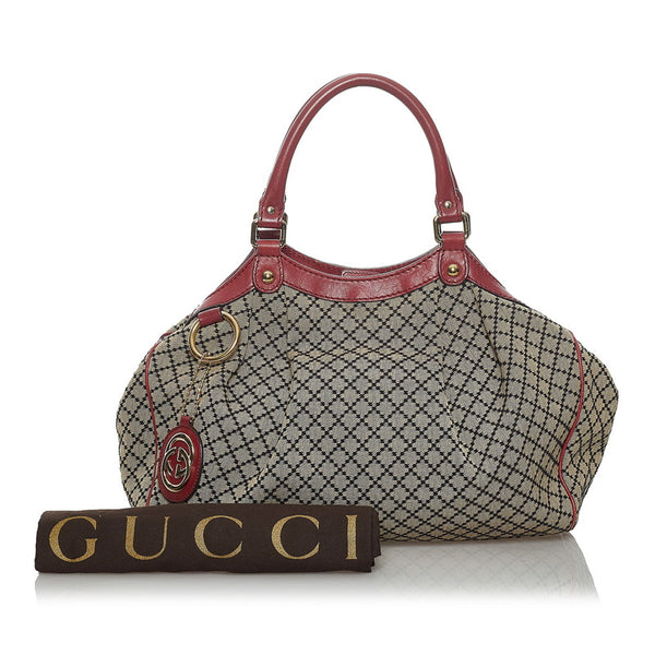 グッチ ディアマンテ スーキー ハンドバッグ 211944 ブラウン レッド キャンバス レザー レディース GUCCI 【中古】