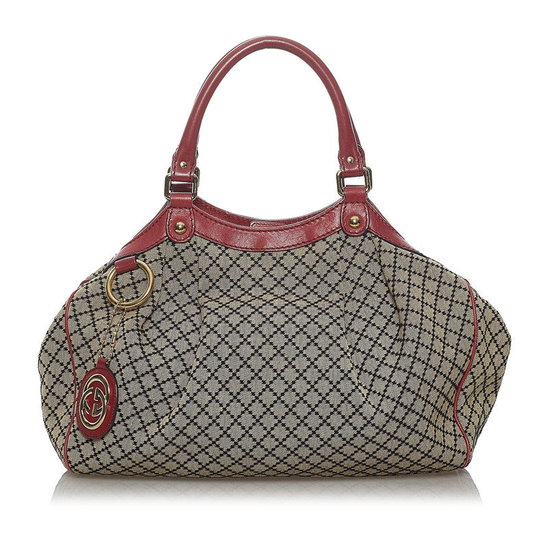 グッチ ディアマンテ スーキー ハンドバッグ 211944 ブラウン レッド キャンバス レザー レディース GUCCI 【中古】