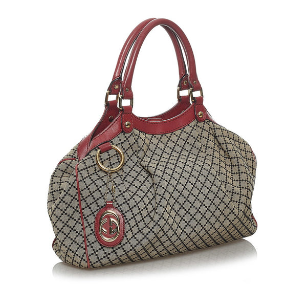 グッチ ディアマンテ スーキー ハンドバッグ 211944 ブラウン レッド キャンバス レザー レディース GUCCI 【中古】