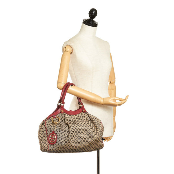 グッチ ディアマンテ スーキー ハンドバッグ 211944 ブラウン レッド キャンバス レザー レディース GUCCI 【中古】