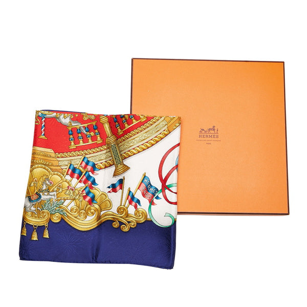 エルメス カレ90 LUNA PARK メリーゴーランド 遊園地 スカーフ ブルー レッド マルチカラー シルク レディース HERMES 【中古】