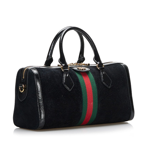 グッチ オフィディア GG シェリーライン ハンドバッグ ショルダーバッグ 2WAY 524532 ブラック スウェード パテントレザー レディース GUCCI 【中古】