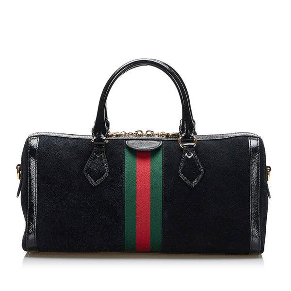 グッチ オフィディア GG シェリーライン ハンドバッグ ショルダーバッグ 2WAY 524532 ブラック スウェード パテントレザー レディース GUCCI 【中古】