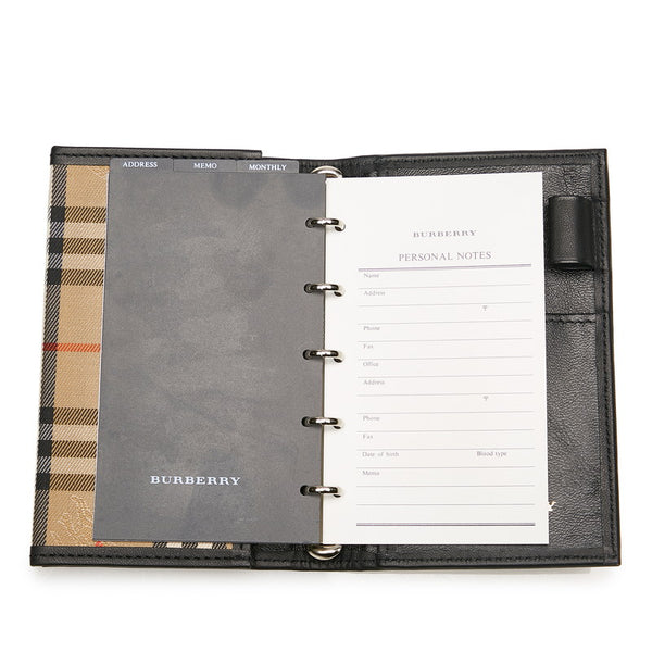 バーバリー ノバチェック ベージュ キャンバス レザー 手帳 メンズ BURBERRY 【中古】