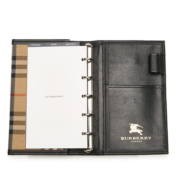 バーバリー ノバチェック ベージュ キャンバス レザー 手帳 メンズ BURBERRY 【中古】