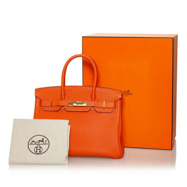 エルメス バーキン30 トゴ オレンジ レザー ハンドバッグ レディース HERMES T刻印 【中古】