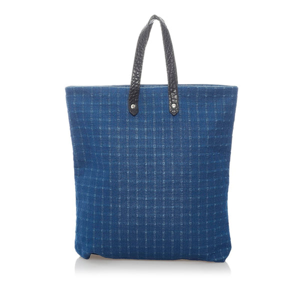 エルメス アメダバ トートバッグ ハンドバッグ ブルー コットン レザー レディース HERMES 【中古】