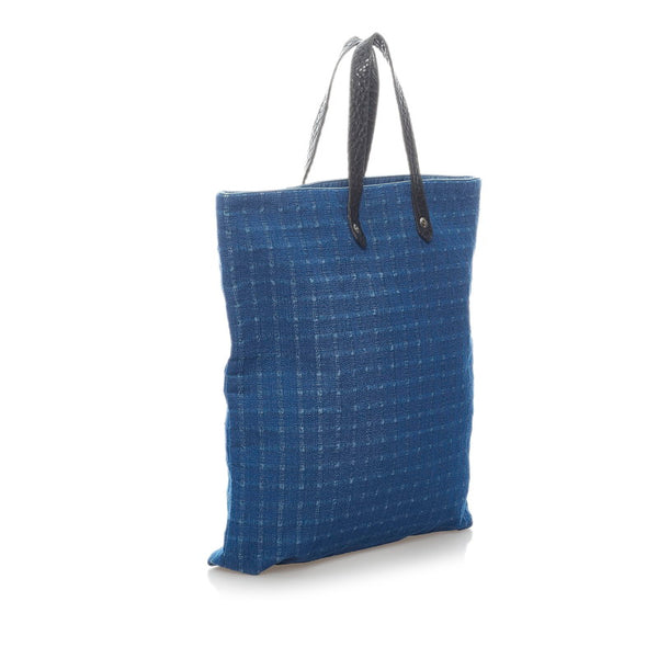 エルメス アメダバ トートバッグ ハンドバッグ ブルー コットン レザー レディース HERMES 【中古】