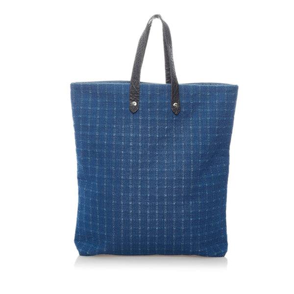 エルメス アメダバ トートバッグ ハンドバッグ ブルー コットン レザー レディース HERMES 【中古】