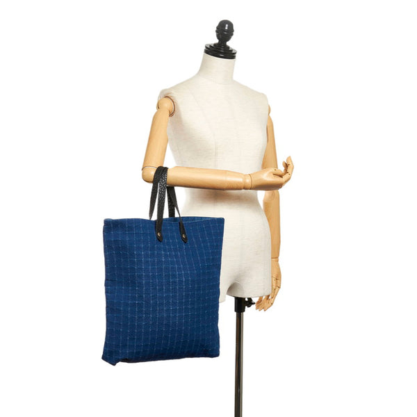 エルメス アメダバ トートバッグ ハンドバッグ ブルー コットン レザー レディース HERMES 【中古】