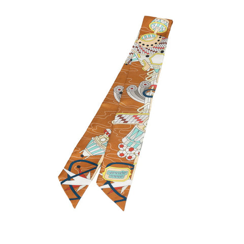 エルメス ツイリー ODYSSEY オデッセイ スカーフ ブラウン マルチカラー シルク レディース HERMES 【中古】