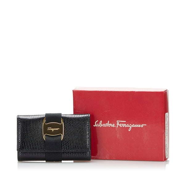 サルヴァトーレフェラガモ ヴァラリボン 6連 キーケース ブラック レザー レディース Salvatore Ferragamo 【中古】