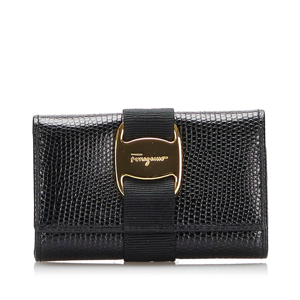 サルヴァトーレフェラガモ ヴァラリボン 6連 キーケース ブラック レザー レディース Salvatore Ferragamo 【中古】