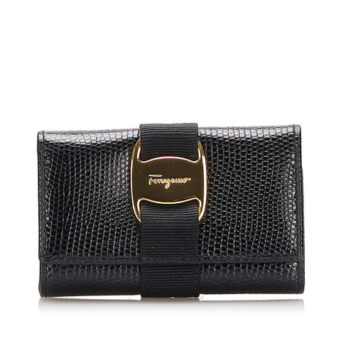 サルヴァトーレフェラガモ ヴァラリボン 6連 キーケース ブラック レザー レディース Salvatore Ferragamo 【中古】