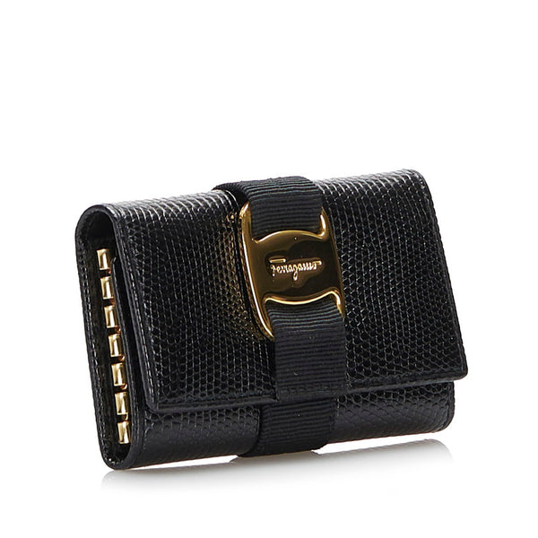 サルヴァトーレフェラガモ ヴァラリボン 6連 キーケース ブラック レザー レディース Salvatore Ferragamo 【中古】