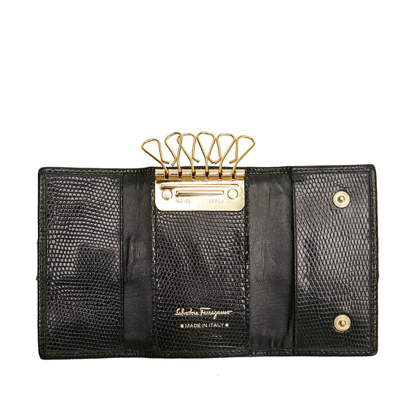 サルヴァトーレフェラガモ ヴァラリボン 6連 キーケース ブラック レザー レディース Salvatore Ferragamo 【中古】