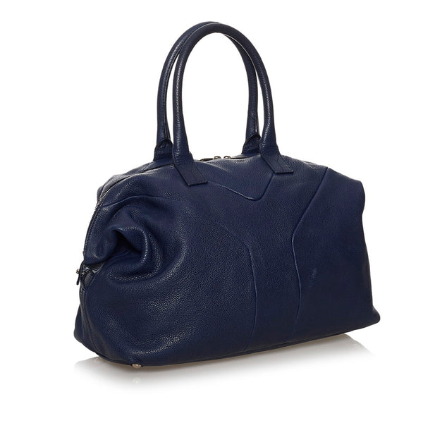 サンローラン Yライン ネイビー レザー トートバッグ レディース SAINT LAURENT 【中古】