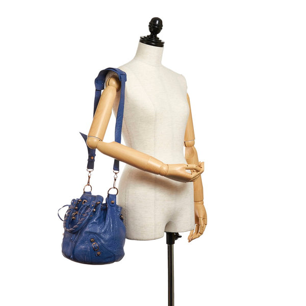 バレンシアガ ジャイアント ミニポンポ 285439 ブルー レザー ハンドバッグ ショルダーバッグ２WAY レディース BALENCIAGA 【中古】