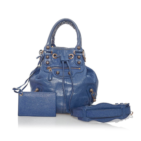 バレンシアガ ジャイアント ミニポンポ 285439 ブルー レザー ハンドバッグ ショルダーバッグ２WAY レディース BALENCIAGA 【中古】