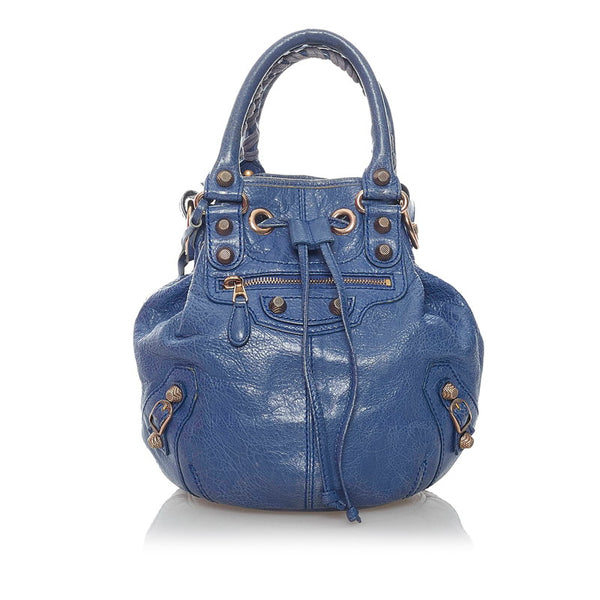 バレンシアガ ジャイアント ミニポンポ 285439 ブルー レザー ハンドバッグ ショルダーバッグ２WAY レディース BALENCIAGA 【中古】