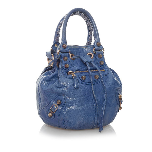 バレンシアガ ジャイアント ミニポンポ 285439 ブルー レザー ハンドバッグ ショルダーバッグ２WAY レディース BALENCIAGA 【中古】