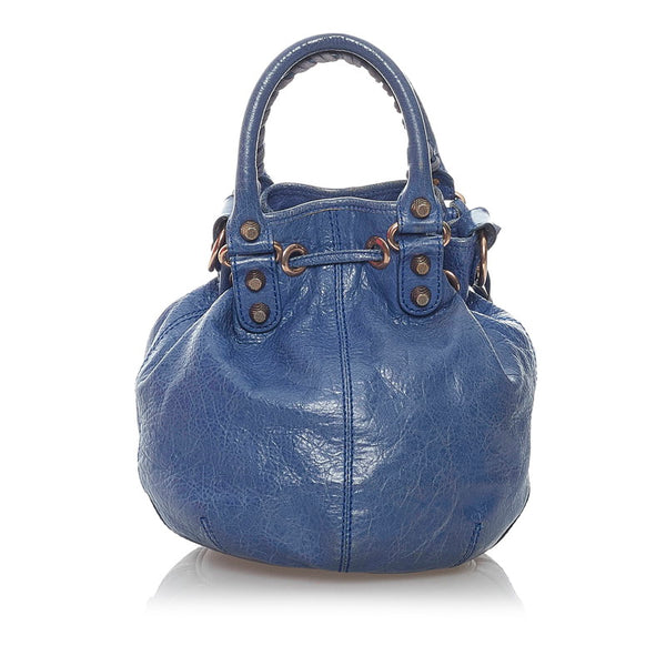 バレンシアガ ジャイアント ミニポンポ 285439 ブルー レザー ハンドバッグ ショルダーバッグ２WAY レディース BALENCIAGA 【中古】