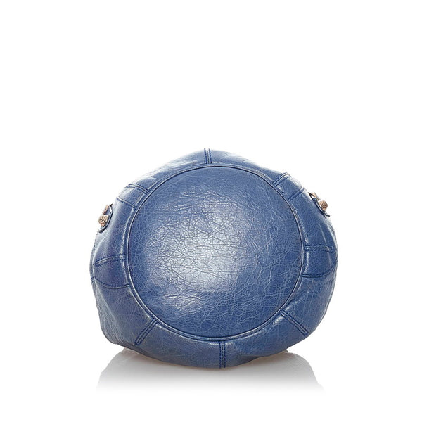 バレンシアガ ジャイアント ミニポンポ 285439 ブルー レザー ハンドバッグ ショルダーバッグ２WAY レディース BALENCIAGA 【中古】