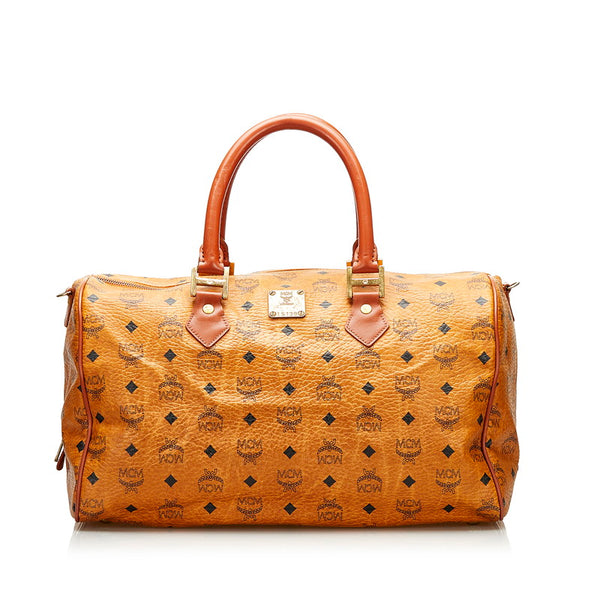 エム シー エム ヴィセトス ロゴグラム ボストンバッグ ブラウン PVC レザー レディース MCM 【中古】