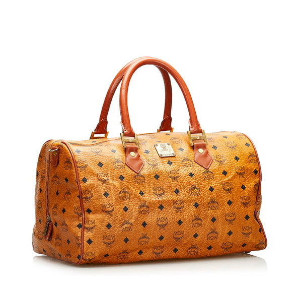 エム シー エム ヴィセトス ロゴグラム ボストンバッグ ブラウン PVC レザー レディース MCM 【中古】
