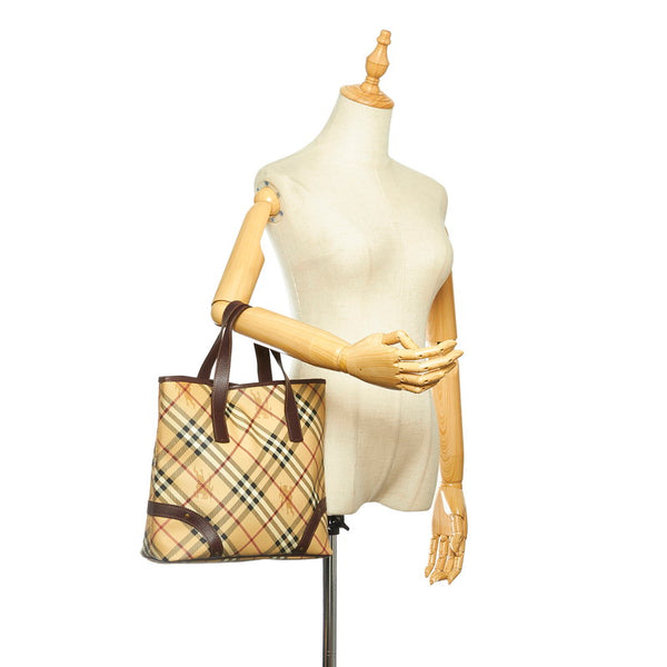 バーバリー ノバチェック ベージュ PVC レザー ハンドバッグ レディース BURBERRY 中古
