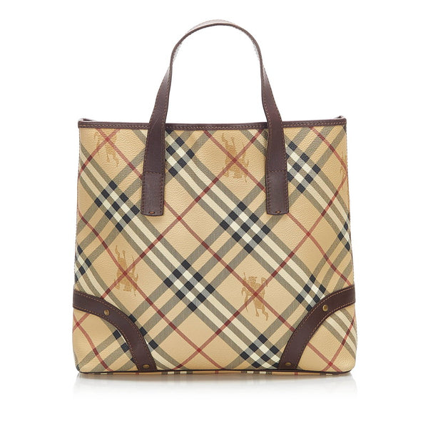 バーバリー ノバチェック ベージュ PVC レザー ハンドバッグ レディース BURBERRY 中古