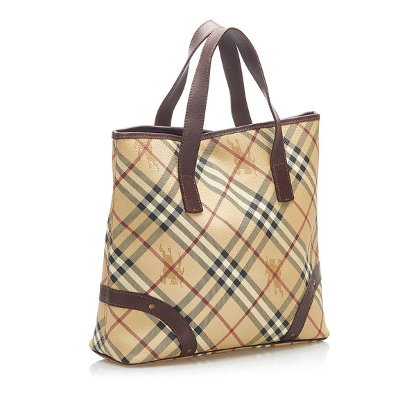 バーバリー ノバチェック ベージュ PVC レザー ハンドバッグ レディース BURBERRY 中古