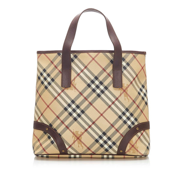 バーバリー ノバチェック ベージュ PVC レザー ハンドバッグ レディース BURBERRY 中古
