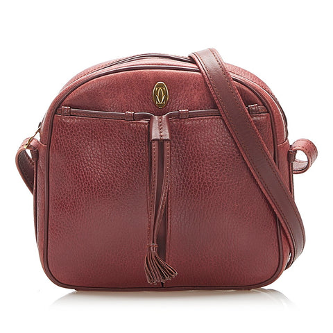 カルティエ ワインレッド レザー ショルダーバッグ レディース CARTIER 中古