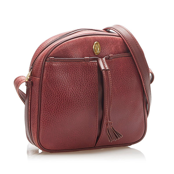 カルティエ ワインレッド レザー ショルダーバッグ レディース CARTIER 中古