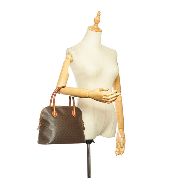 セリーヌ マカダム ブラウン PVC レザー ハンドバッグ レディース CELINE 中古