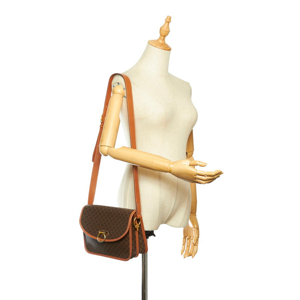 セリーヌ マカダム ブラウン PVC レザー ショルダーバッグ レディース CELINE 中古