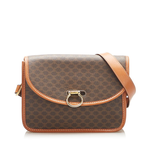 セリーヌ マカダム ブラウン PVC レザー ショルダーバッグ レディース CELINE 中古