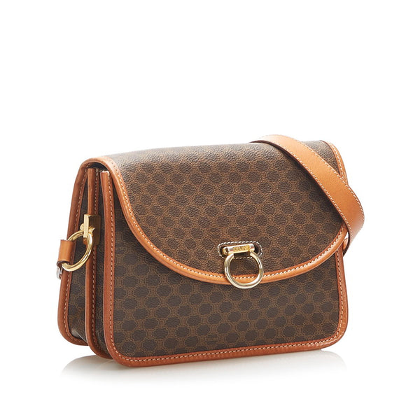 セリーヌ マカダム ブラウン PVC レザー ショルダーバッグ レディース CELINE 中古