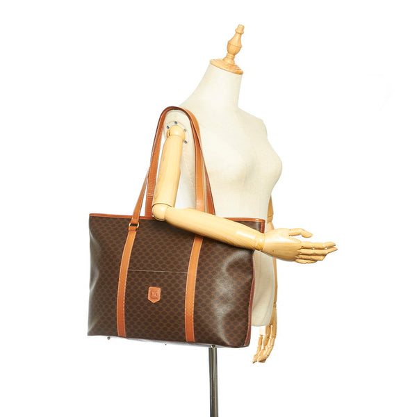 セリーヌ マカダム ブラウン PVC レザー トートバッグ レディース CELINE 中古