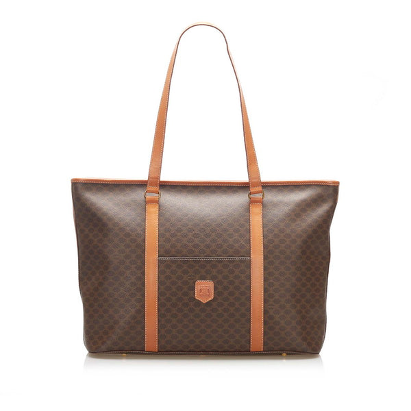 セリーヌ マカダム ブラウン PVC レザー トートバッグ レディース CELINE 中古