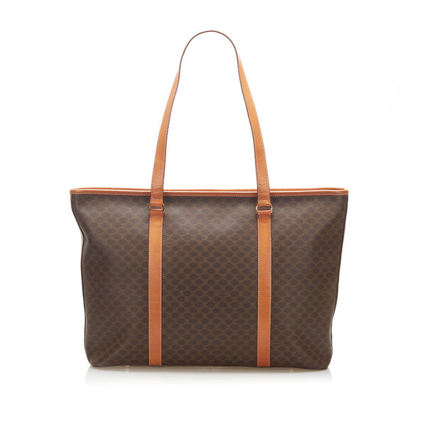 セリーヌ マカダム ブラウン PVC レザー トートバッグ レディース CELINE 中古