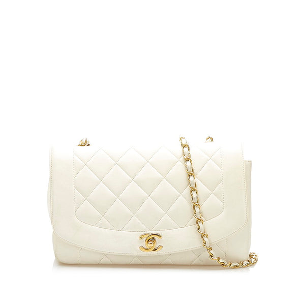 シャネル マトラッセ ダイアナ ココマーク ホワイト ラムスキン チェーン ショルダーバッグ レディース CHANEL 中古